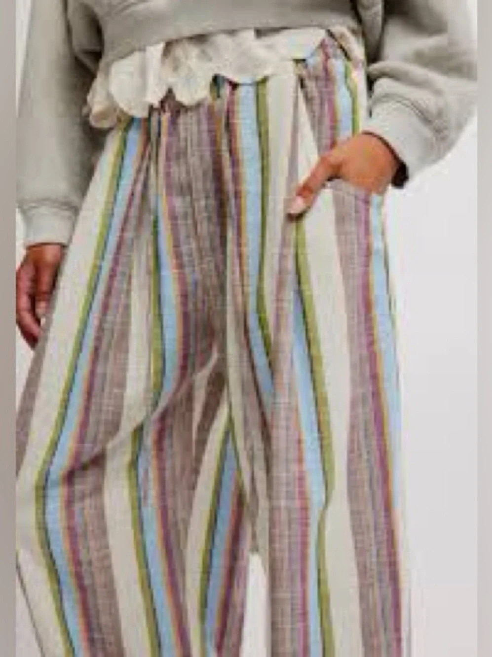 Free People Linen Cotton Chambers Laid Back Stripe Pants Coastal Euro Summer XS